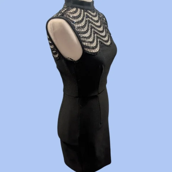 EUC Windsor Black Fitted Mini Dress Mesh Sequin Detail Size Small - Picture 3 of 6